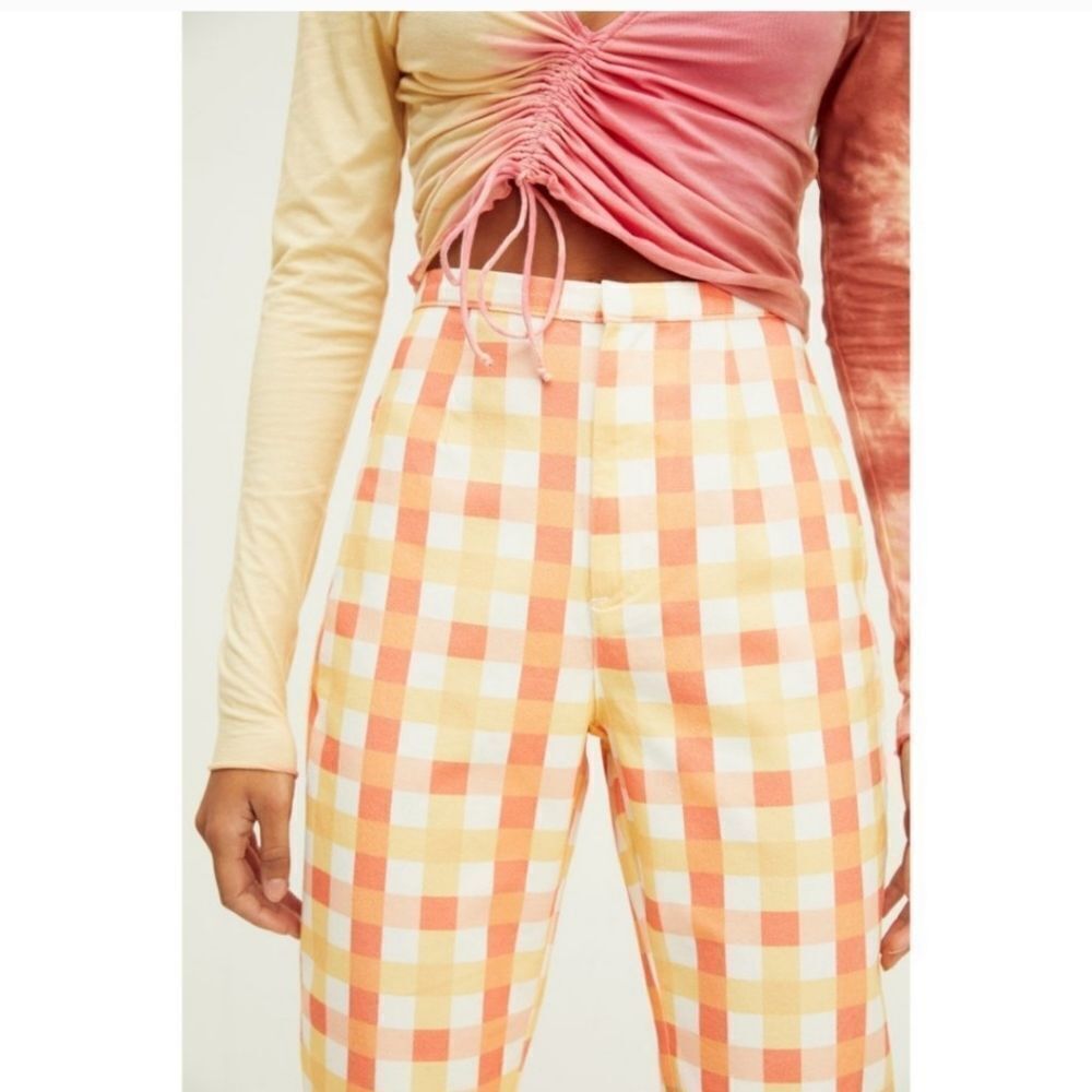 NWT Free People Women’s She's All That Plaid Crop High Waist Pants in Multi Comb - Picture 6 of 16